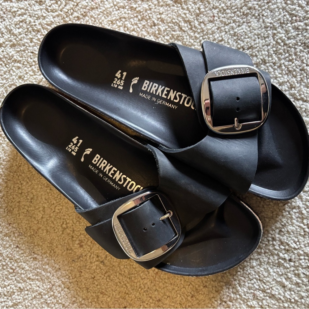 Birkenstock Madrid Big Buckle Black Leather Sandals